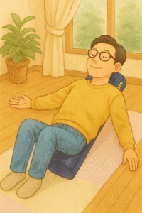 ストレッチポールでストレッチ中