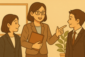 若手に指示を出す女性教務主任