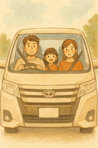 自家用車で家族旅行に行く夫婦