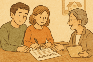 住宅ローンを契約する教員夫婦