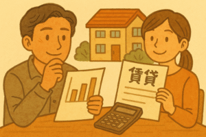 持ち家か賃貸かを検討する教員夫婦