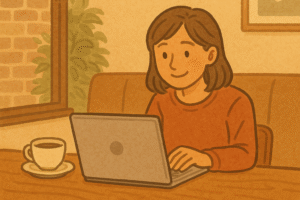 カフェのWi-Fiで仕事する先生