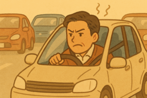 通勤渋滞にハマりイライラする先生