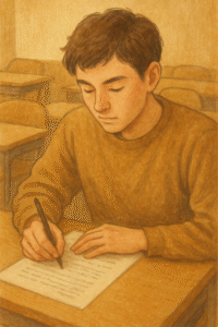 教員資格認定試験を受ける男性