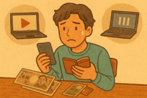 サブスクの利用しすぎでたくさんの請求が来る様子