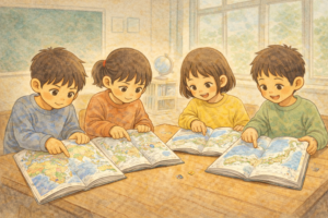 社会科の授業の開始5分で必ず取り組んできた「地名探しゲーム」