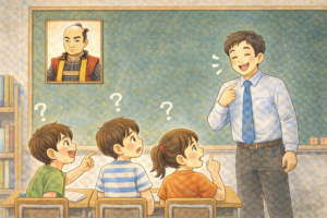 「先生のご先祖様は、織田信長なんだよ。」