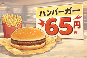 マクドナルドのハンバーガーが６５円だった