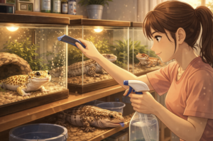 ライトのオン・オフやケージの管理に集中することで、自然と仕事から意識が切り離される