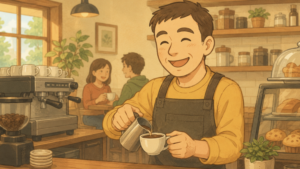 名前の由来はカフェ店員（バリスタ）です。