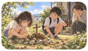 物語の序盤に登場する「弟のお墓を作る場面」